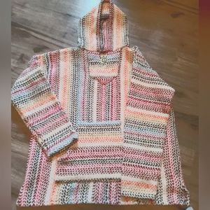 BAJA JOE Rainbow Mexican Blanket Beach Hoodie Sz m